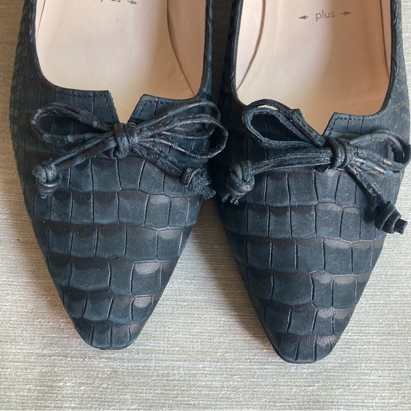 PETER KAISER Sz 7.5 UK Crocodile Style Pointy Toe Bow Short  Heel Leather Shoes - Picture 3 of 14